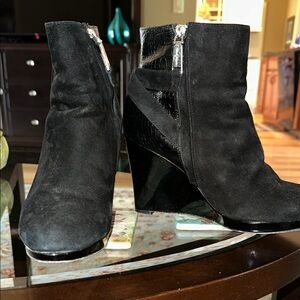 Cole Haan Black Suede 
and Leather Ankle Boots
